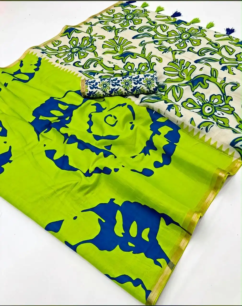 Linen Cotton All-Over Printed Contrast Pallu Saree